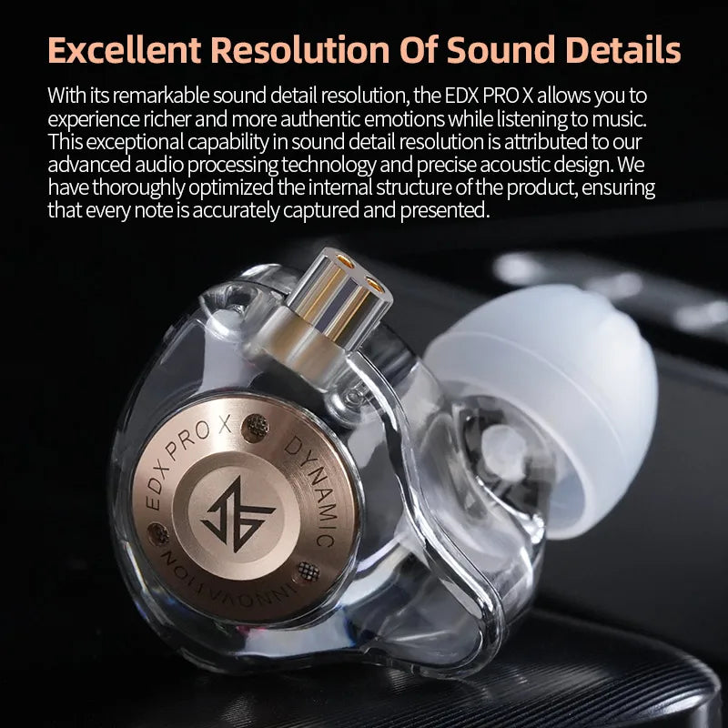 KZ EDX PRO X IEM Earphones Dynamic Drive HiFi Deep Bass Sound Earbud Sport Music Noise Cancelling Headset with Detachable Cable