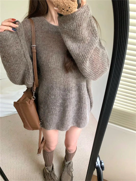 PLAMTEE Pullovers Camping Sweaters Women Lazy Style Soft Chic Loose Winter 2024 Daily New Elegant Warm Casual Minimalist