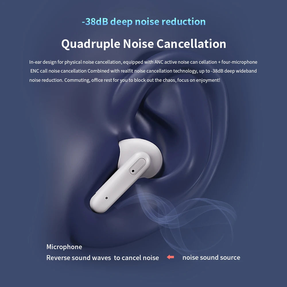 Realfit F3 ANC Active Noice Cancellation Bluetooth Earphones ENC Call HIFI Stereo Superb Bass Wireless Earbuds Sport Gaming